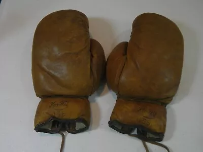 Vintage Lace Up Ken-Wel Pair Of Leather Boxing Gloves Nice Condition • $49.99