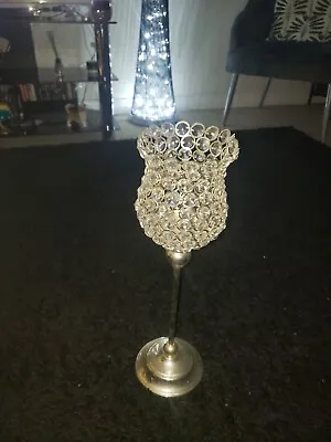 Reduced!! Decorative Silver Diamante Glass Candle Holder Tall 17 Inches • £8.99