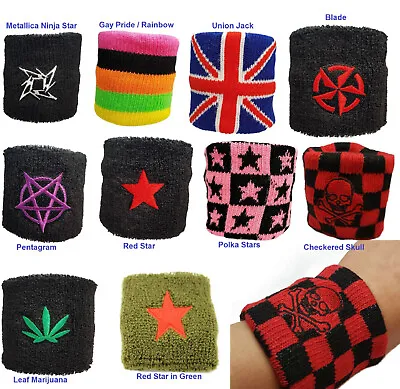£7.99 • Buy 4X Logo Sweatband Wristband Union Jack/ Gay Pride/ Ninja Star/ Skull/ Pentagram