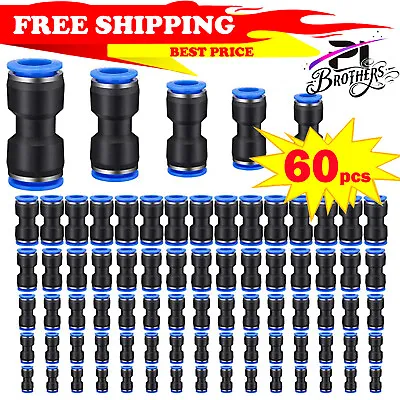 60 Pcs Straight Connectors Puch Connect Fittings Air Line Quick 1/4 5/16 3/8 Tub • $19.44