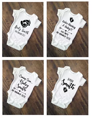 £5.49 • Buy Personalised Baby Announcement Bodysuit, Vest, Coming Soon, 4 Designs