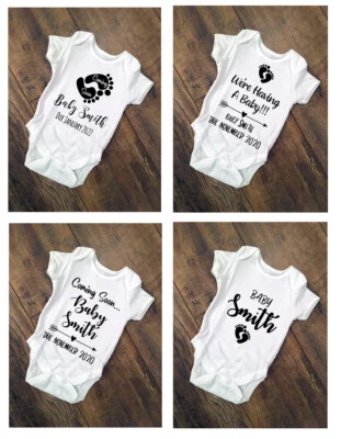 Personalised Baby Announcement Bodysuit Vest Coming Soon 4 Designs • £5.49