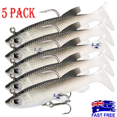 $9.50 • Buy 5x Soft Plastic Vibe Lures Poddy Mullet Flathead Jig Heads Barra Cod Fishing