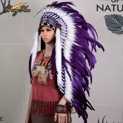 $274.90 • Buy Indian Feather Headdress Purple Feather Headpiece Costumes Feather Hat