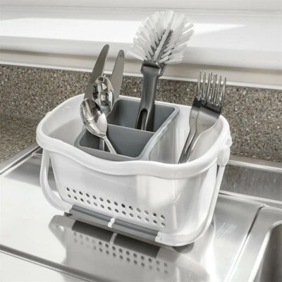$24.95 • Buy Cutlery Drainer Sink Storage Rack Holder Handle Kitchen Caddy Utensils Dryer Bin