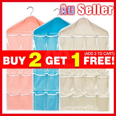 $8.55 • Buy 16 Pockets Organizer Clear Hanger Wardrobe Storage Bag Hanging Socks Rack Holder