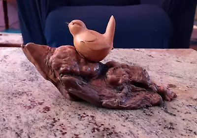 $1.99 • Buy Vintage Hand Carved Wooden Bird On Driftwood