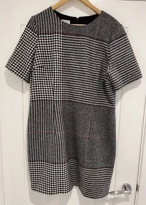 Hobbs Wool Check Houndstooth Grey Red Plaid Day Dress Formal Smart Covered 16 44 • £49.99