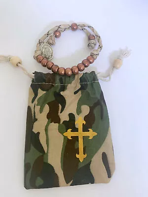 St Michael Guardian Angel Double Sided Medal Beaded Para Cord Camo Tan Bracelet • $4.99