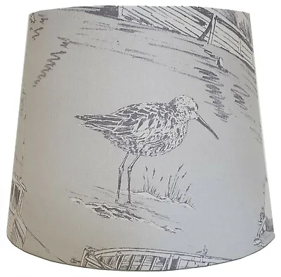 Nautical Curlew Grey Bird Lampshade - Drum Ceiling Light Shade - Sea Birds Decor • £27.99