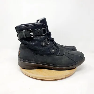 UGG Boots Womens 9.5 Cecile Black Leather Rain Winter Snow Duck Distressed • $28.95