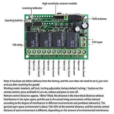 Garage Door Remote Controller Kit Wireless DC 12V Relay Switch For Gate Barriers • £18.38