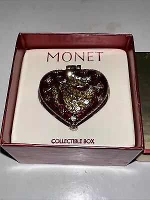 Monet Angel Heart Enamel W/ Rhinestones Trinket Collectible Box In Original Box • $14.88