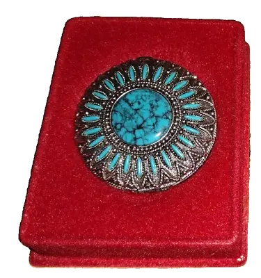 MAX FACTOR Turquoise Pressed Compact Mirror Vintage 1970's Original Box • $49.99