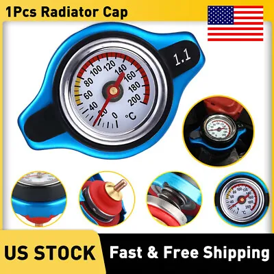 Car Thermostatic Gauge Radiator Cap Cover Small Head With Water Temp Meter Blue • $11.99