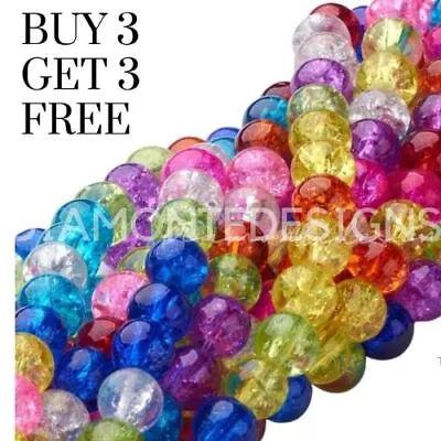 ❤ Round Glass Crackle Beads 200x 4mm 100x 6mm 50x 8mm Choose Bead Colour UK  • £2.19