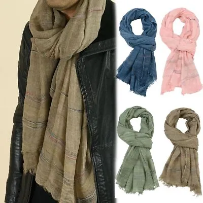 Cotton Linen Yarn-dyed Winter Men Scarf Soft Long Shawl Bufanda • £7.46