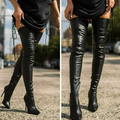 𝙇𝙖𝙨𝙩 6 6.5 8.5 9🖤Over The Knee Boot Black Leather / SARAH SIAH • $68