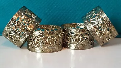 Vintage Gold Toned Napkin Rings Set Of 4 Ornate Filagree • $13.99