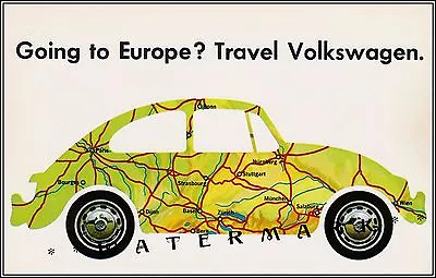 VW 1969 Volkswagen Bug Going To Europe? Vintage Poster Print German Classic Car • $27.45