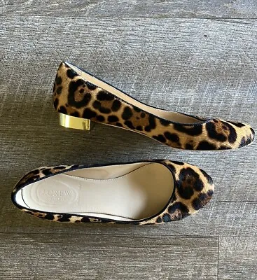 J Crew Janey Calf Hair Leopard Loafer Gold Heel Ballet Slip On Shoe 8 ITALY • $45