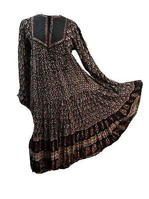 Vintage Starina Paris Med Indian Cotton Sheer Gauze Floral Dress Hippy Boho Maxi • $350