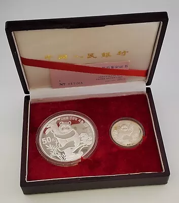 China 1987 Panda Two Coin Silver Proof Set 1oz & 5oz W/ Box & COA 10 & 50 Yuan • $499