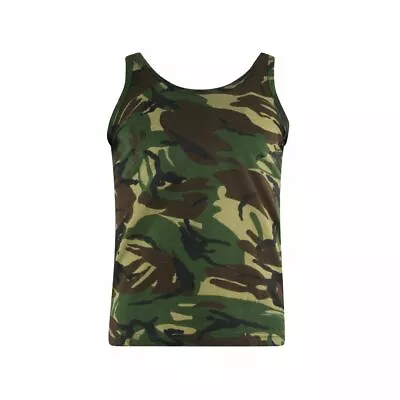 Camo Sleeveless Vest Woodland Green Camouflage Army Style Combat Cotton Mens • £10.69