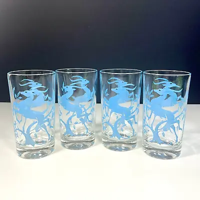 Vintage MCM Federal Glass Blue Gazelle Highball Glasses Barware Set Of 4 • $17.95