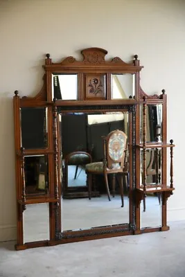 Antique Victorian Walnut Overmantle Mirror  • £375