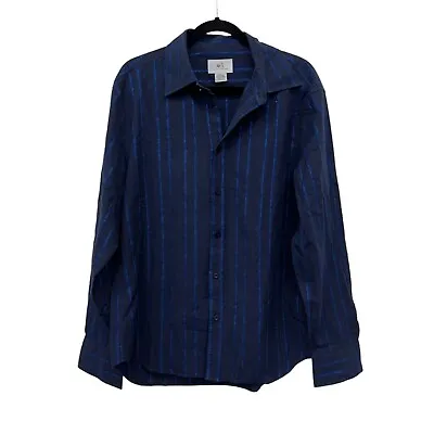 Armani Exchange Blue Striped Sparkle Detail Mens Button Down Long Sleeve Shirt S • $24.74