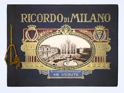 VINTAGE ITALIAN HARDCOVER PHOTO ALBUM W/48 LITHOGRAPHS OF MILAN • $59
