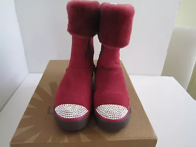   Ugg Delaine Red Shearling Swarovski Crystal Embellishment 1886 Sneaker Toe Sz6 • $136