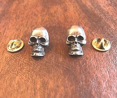 $2.99 • Buy His & Hers Motorcycle Biker Jewelry 2 Skull Pewter Pins All New.