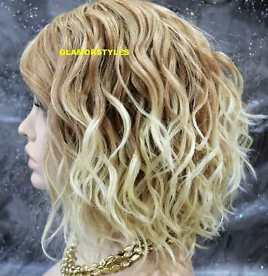 Lace Front Full Wig Bob Wavy Layered W Side Part Medium Blonde Mix Heat Ok • $79.95