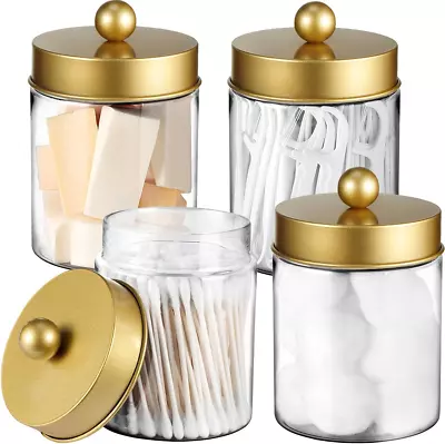 Qtip Holder Dispenser - 8 Oz Clear Plastic Apothecary Jar Containers For Vanity  • $31.99