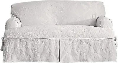 Matelasse Damask Furniture Cover Loveseat T-Cushion White • $134.99