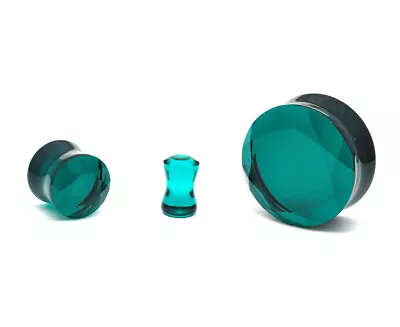 Dark Seafoam Green Faceted Glass Double Flare Plugs (PG-569) Gauges • $11.99