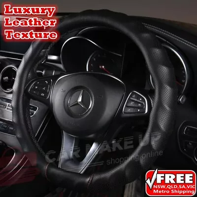 Car Steering Wheel Cover Leather Auto Car Steering Wheel Cover Pure Black Cover • $34