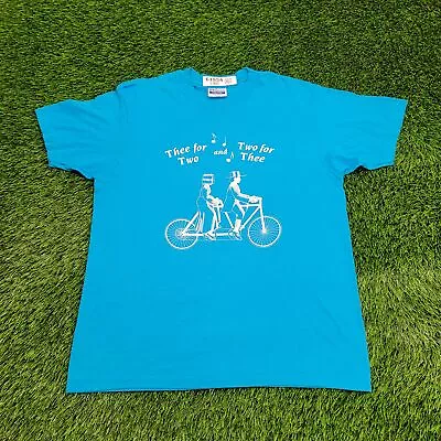 Vintage 80s Autumn Tandem Bicycle Art Shirt Women L-Short 20x25 Sky-Blue Cycling • $36.83