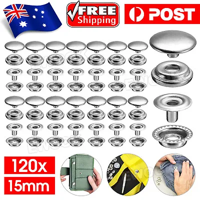 $7.95 • Buy 120pcs 15MM Stainless Steel Snap Fasteners Press Studs Cap Button Boat Marine