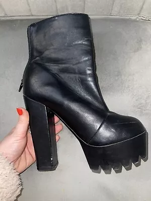 Kurt Geiger MISS KG Black Platform Healed Leather Boots Size 4 • £8.50