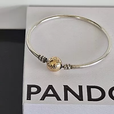 Pandora Moments Gold Clasp Silver Bangle Charm Bracelet 590718 17cm Free Post • $220