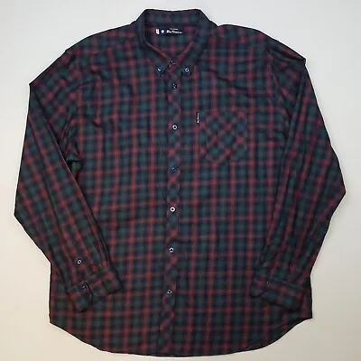 Ben Sherman Mens Tartan Shirt 2XL Regular Fit Green Red Check Plaid PRISTINE • £19.54