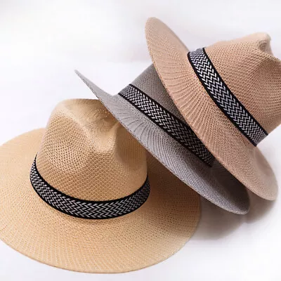 Men Women Straw Jazz Fedora Hat Cuban Sun Cap Panama Short Brim Summer • $12.16