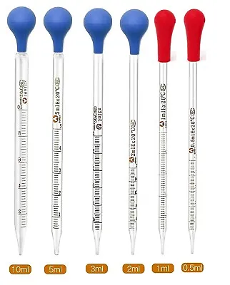 Set Of 6 Glass Graduated Lab Pipette Droppers For Liquid & Oil 0.5/1/2/3/5/10ml • $14.99