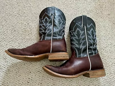 Nocona Brown & Black Leather Square Toe Western Cowboy Boots Men's Size 9D • $160
