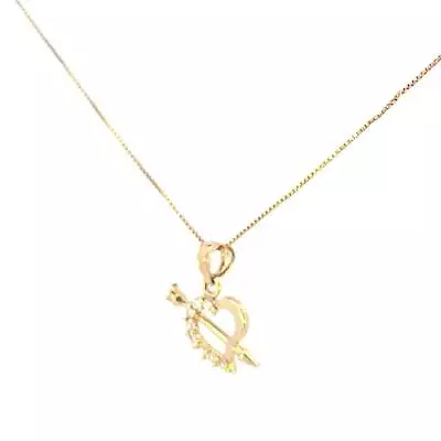 10K Real Gold Heart Arrow Small CZ Charm With Box Chain • $141.89