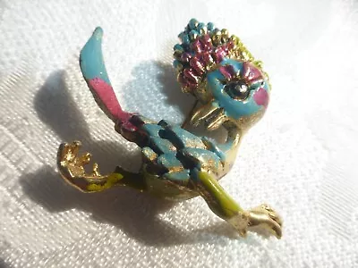 WONDERFUL Vintage Signed TORTOLANI Gold Tone ENAMEL BIRD BROOCH • $3.99