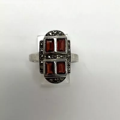 Vintage-Style Sterling Silver Garnet & Marcasite Ring Sz 8.75 • $19.99